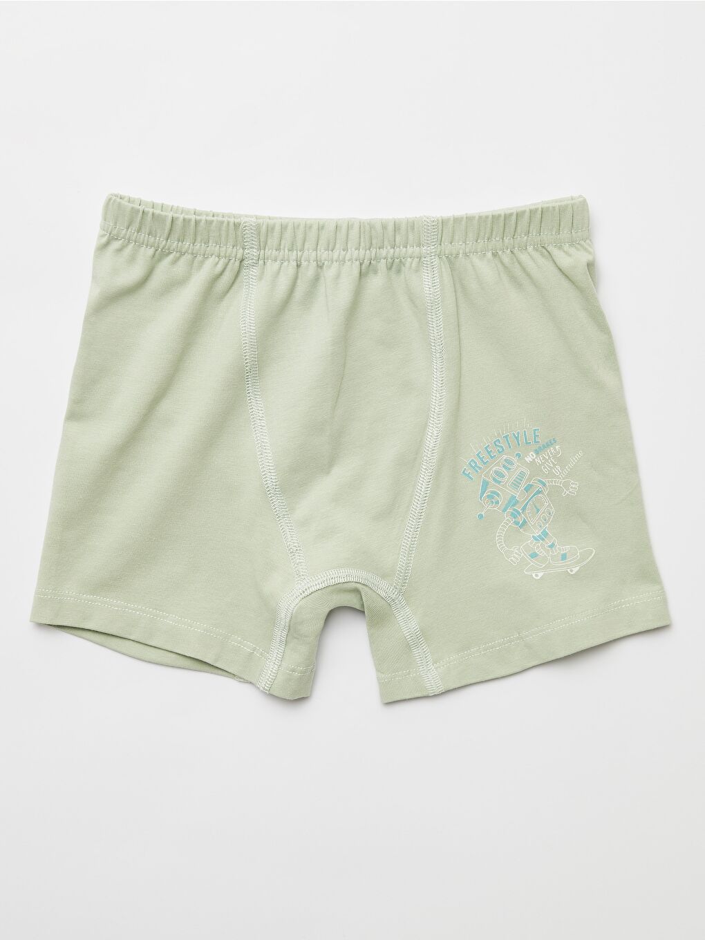 Yeşil Erkek Çocuk Organik Pamuklu Elastanlı Boxer Freestyle Robot 2 li Paket-4