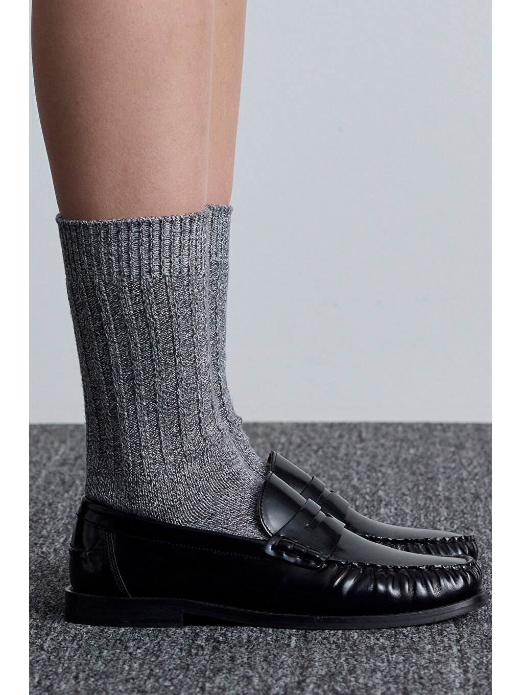 Kalın Fitilli Çorap Gri-1