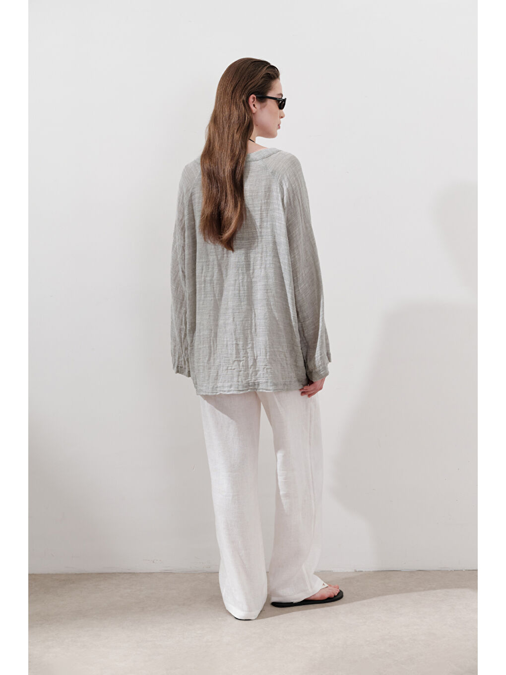 Bej Keten Karışımlı Bağlamalı Bluz Natural-6