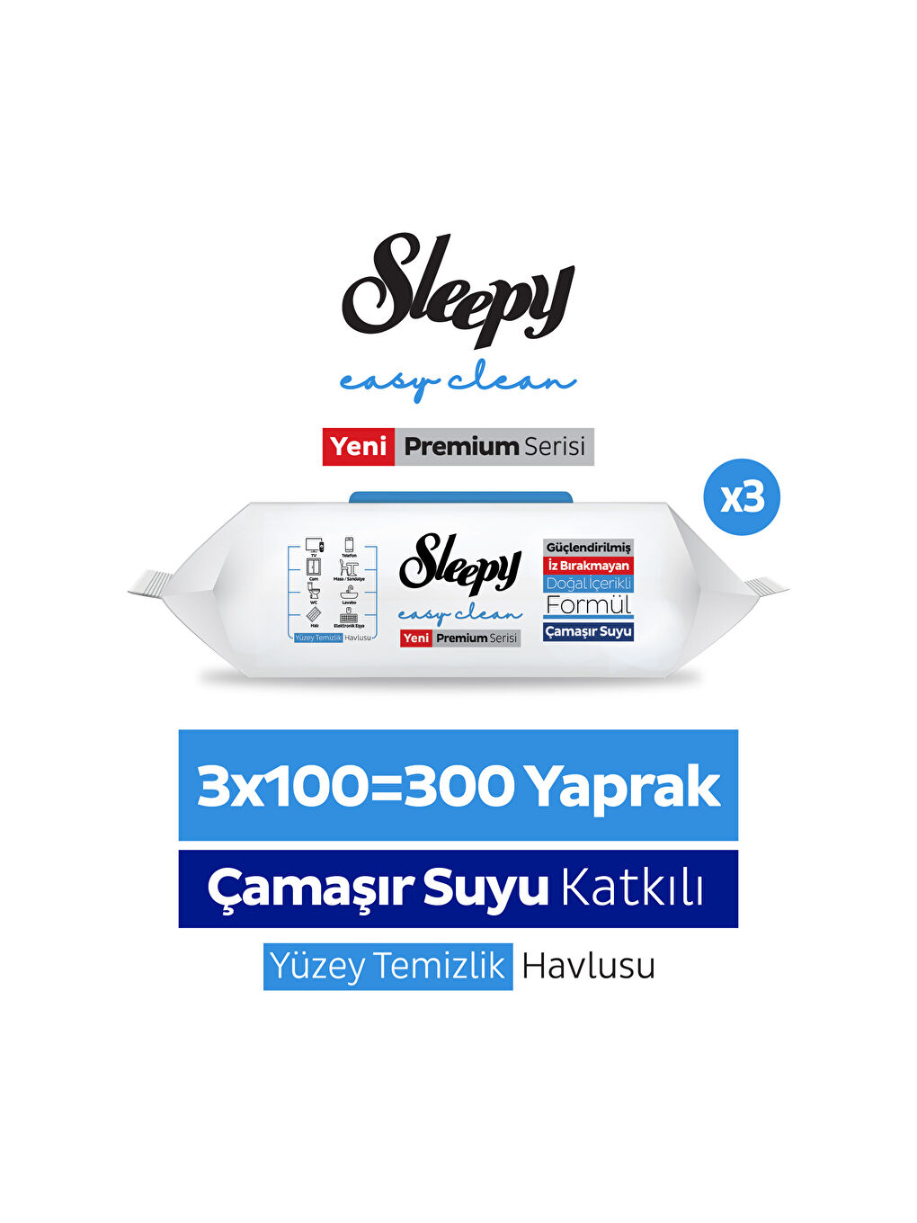 Easy Clean Premium Çamaşır Suyu Katkılı Yüzey Temizlik Havlusu Mendili 3x100 (300 Yaprak)
