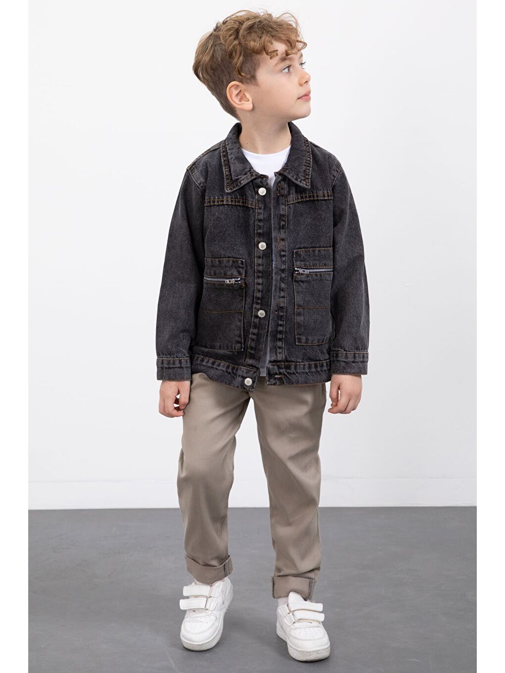 Siyah Fermuar Cepli Jean Ceketli Erkek Çocuk Pantolonlu 3lü Takım 20020