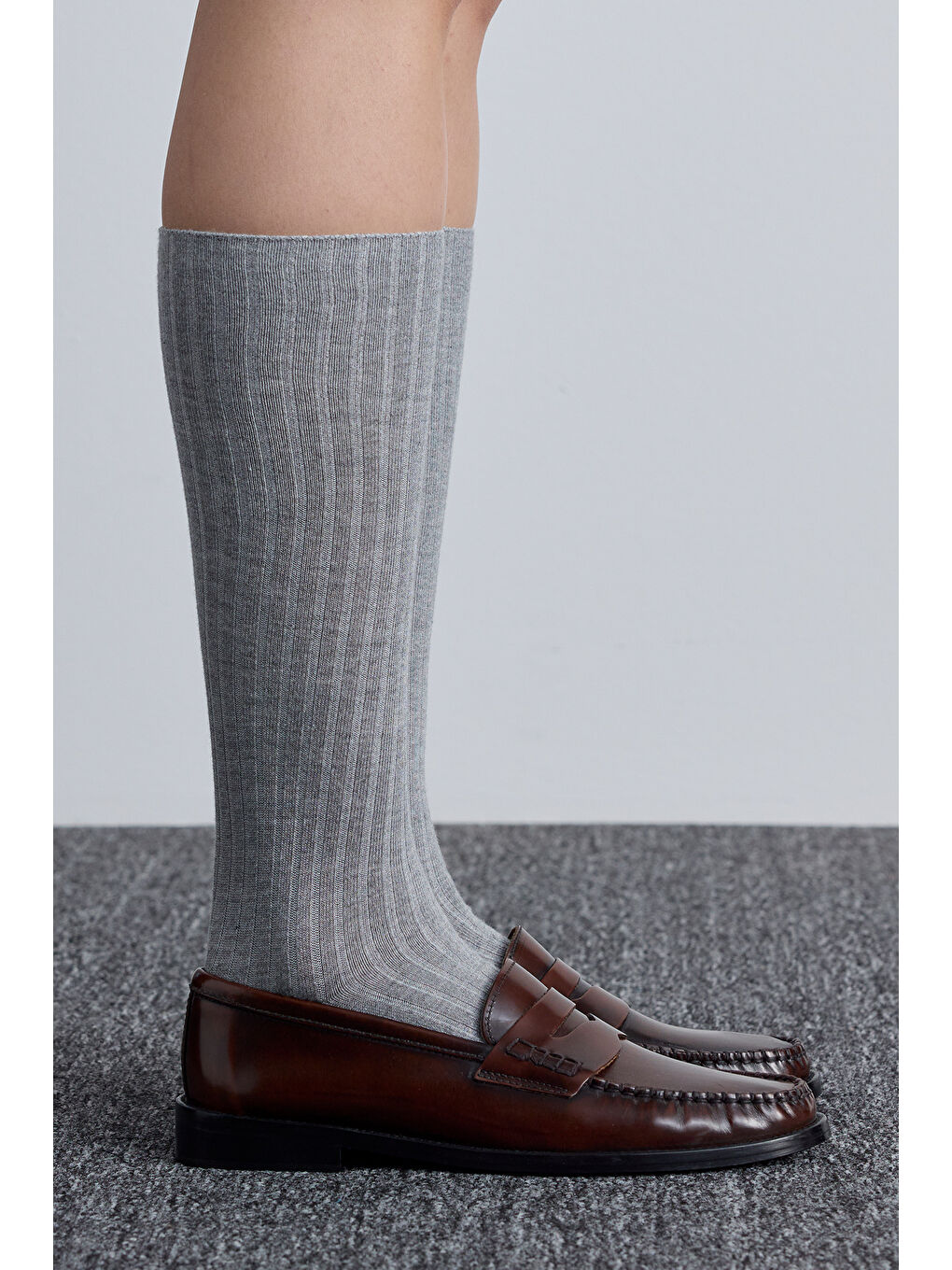 Fitilli Uzun Çorap Gri-1
