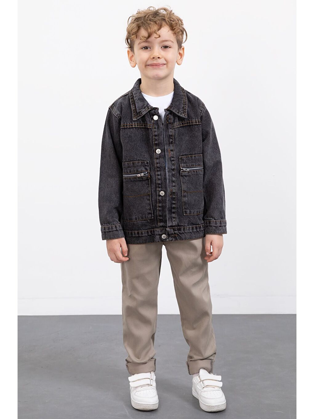 Siyah Fermuar Cepli Jean Ceketli Erkek Çocuk Pantolonlu 3lü Takım 20020-1
