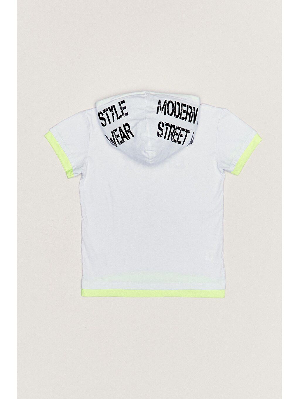 Beyaz Baskılı Kapüşonlu Çocuk Tişört-1