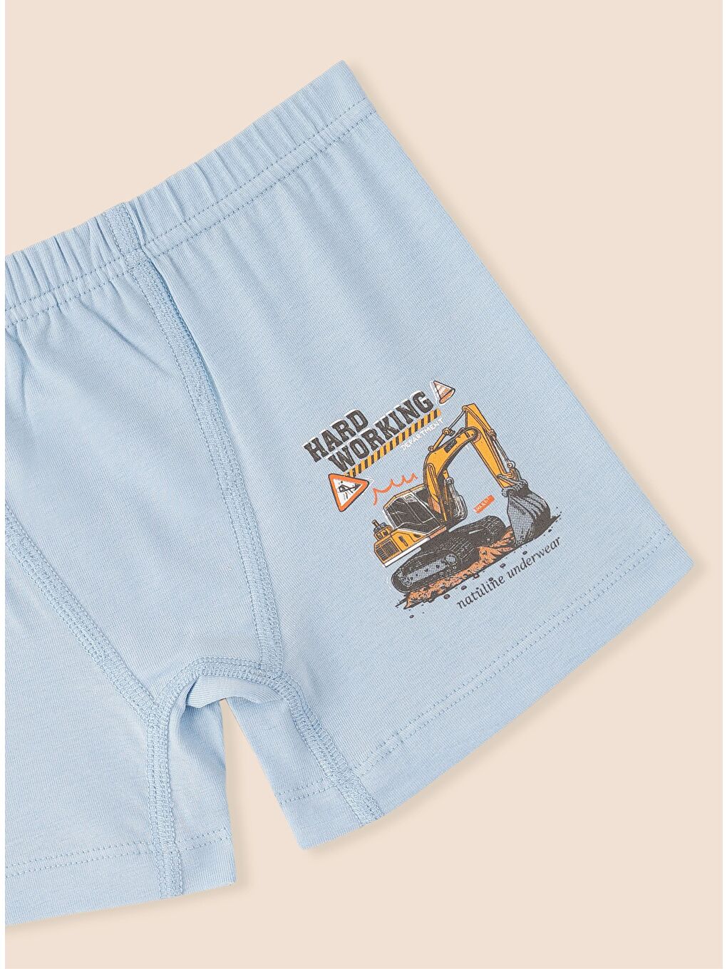 Lacivert Erkek Çocuk Organik Pamuklu Elastanlı Boxer Hard Working 3 lü Paket-3