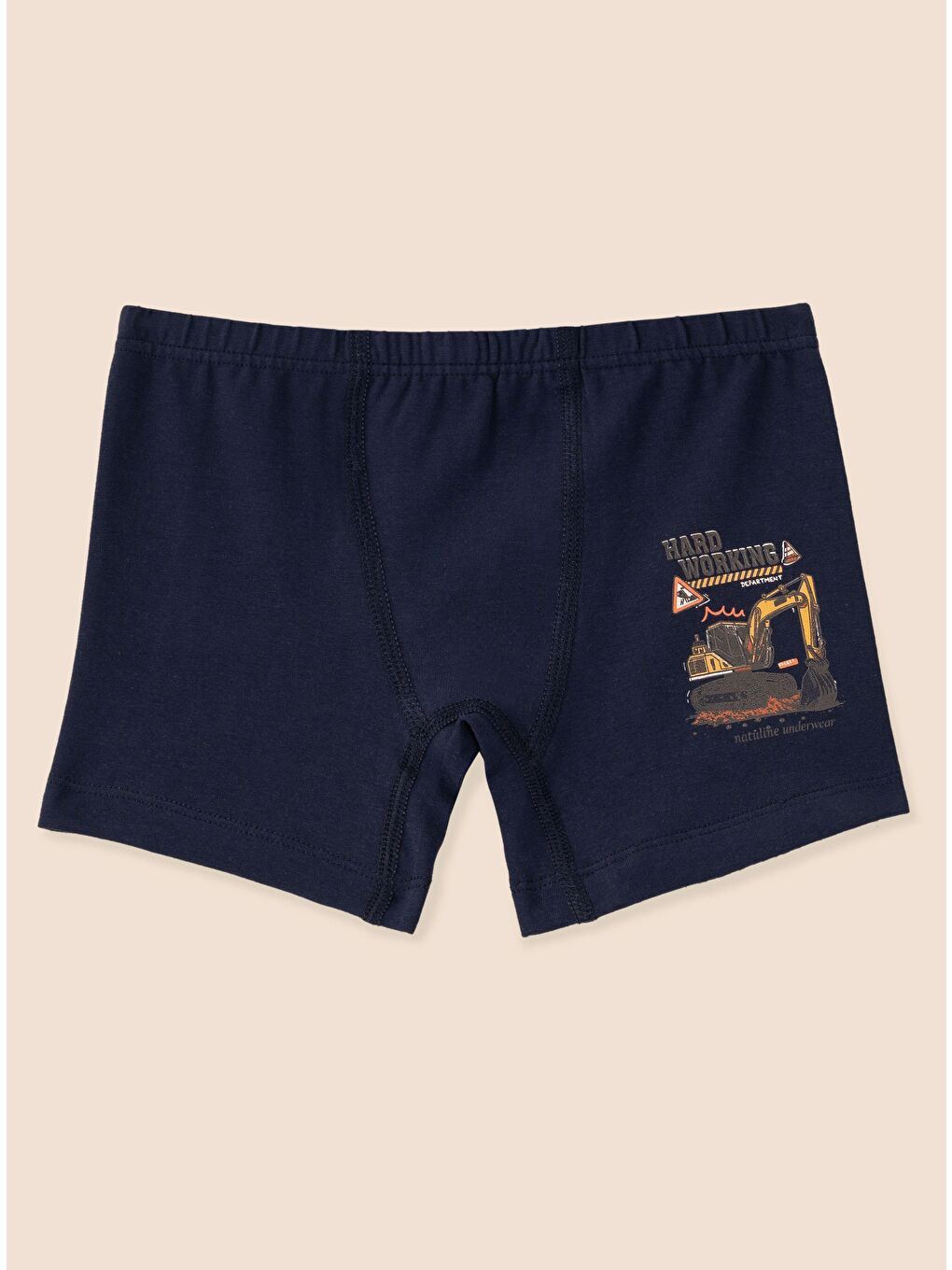 Lacivert Erkek Çocuk Organik Pamuklu Elastanlı Boxer Hard Working 3 lü Paket-6