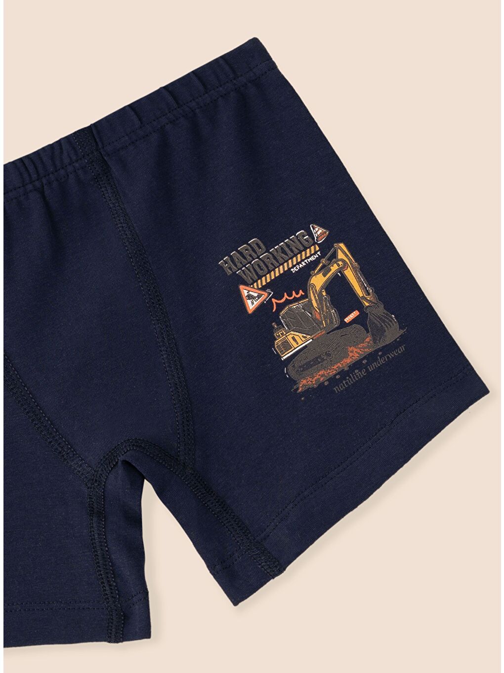 Lacivert Erkek Çocuk Organik Pamuklu Elastanlı Boxer Hard Working 3 lü Paket-7