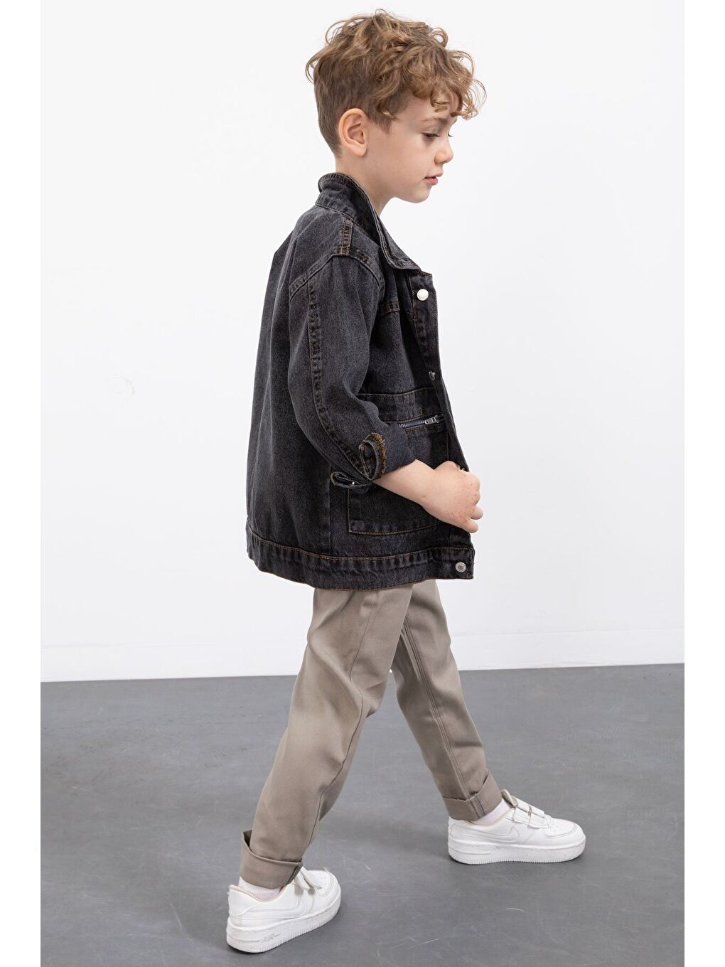Siyah Fermuar Cepli Jean Ceketli Erkek Çocuk Pantolonlu 3lü Takım 20020-5