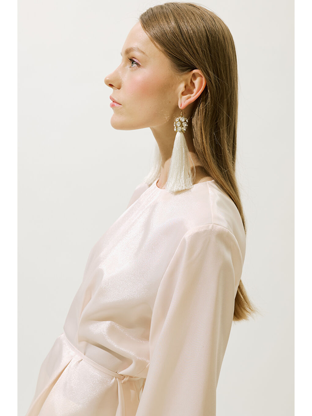 Ekru Hana Organze Bluz İnci-3