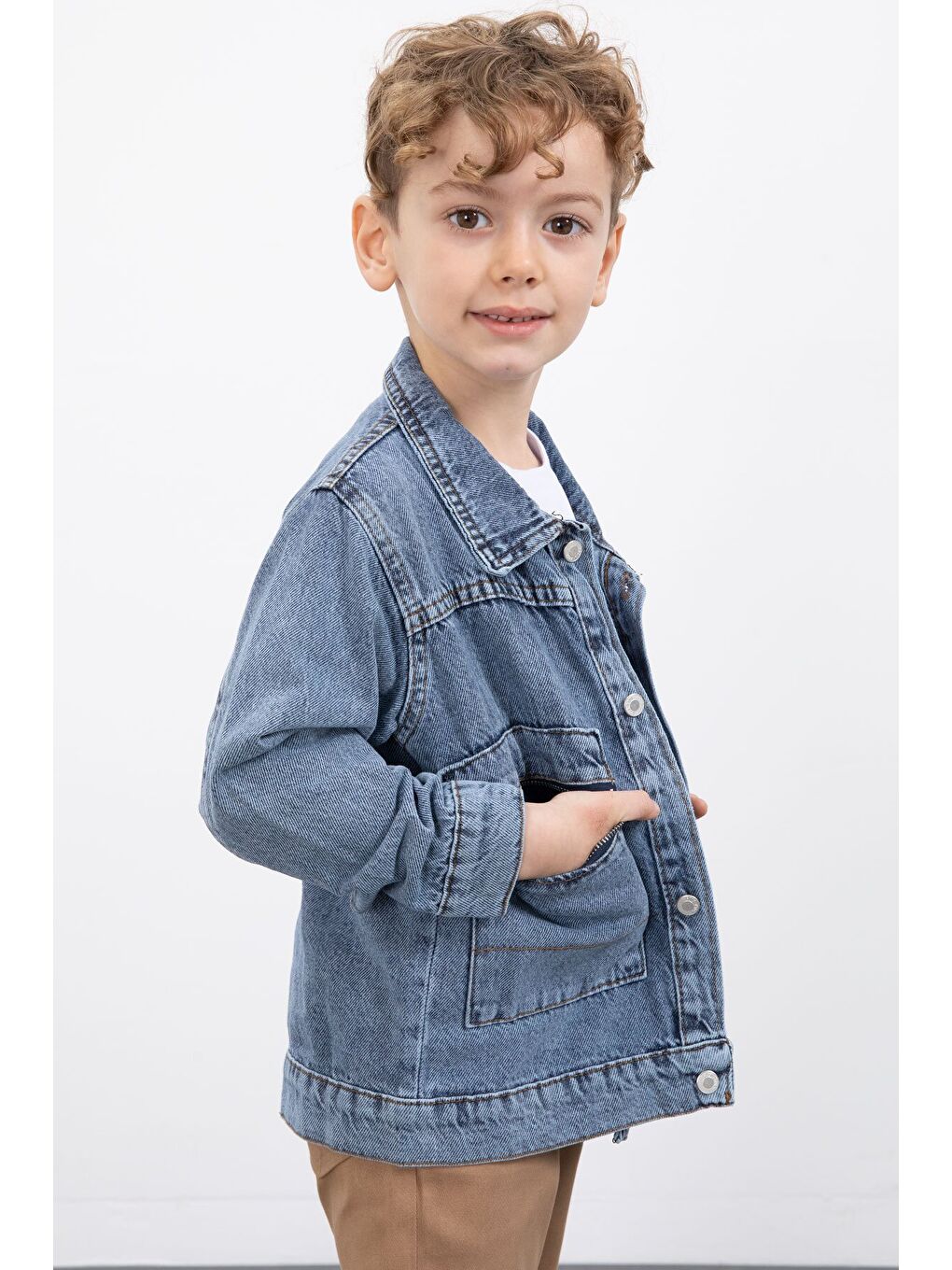 Mavi Fermuar Cepli Jean Ceketli Erkek Çocuk Pantolonlu 3lü Takım 20019-4