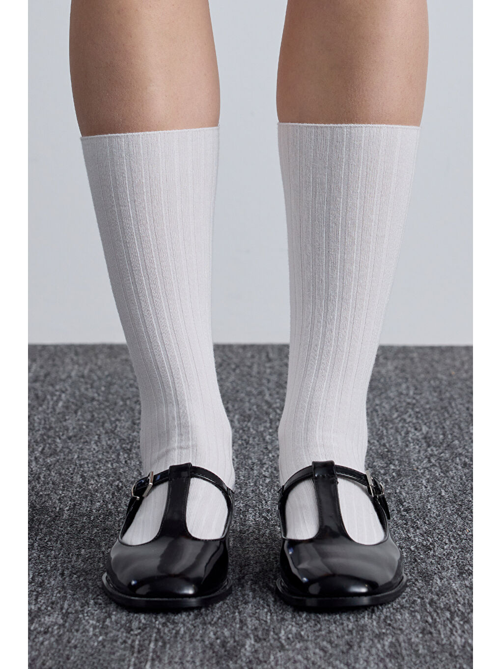 Fitilli Uzun Çorap Ekru