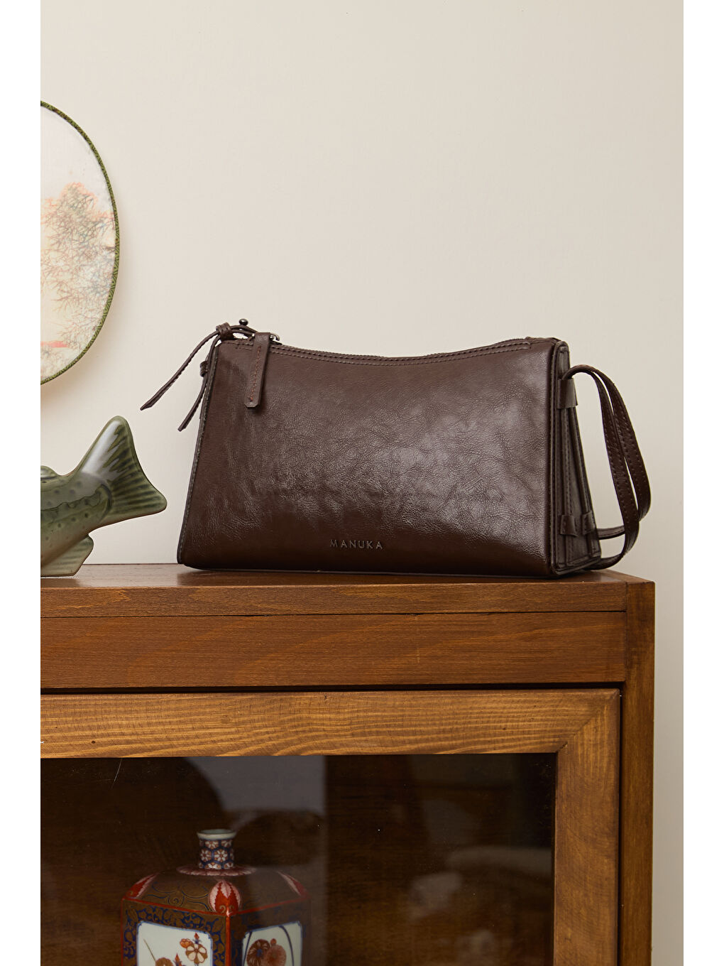 Kahverengi Prizma Form Deri Çanta Acı Kahve