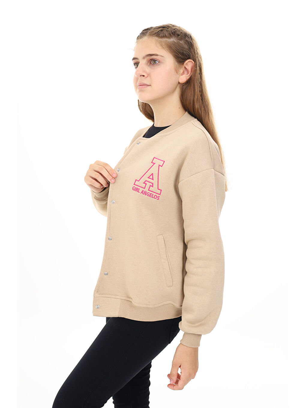 Ekru Kız Çocuk Kolej Tarz A Baskılı Ceket 7 -13 Yaş Lx271-1