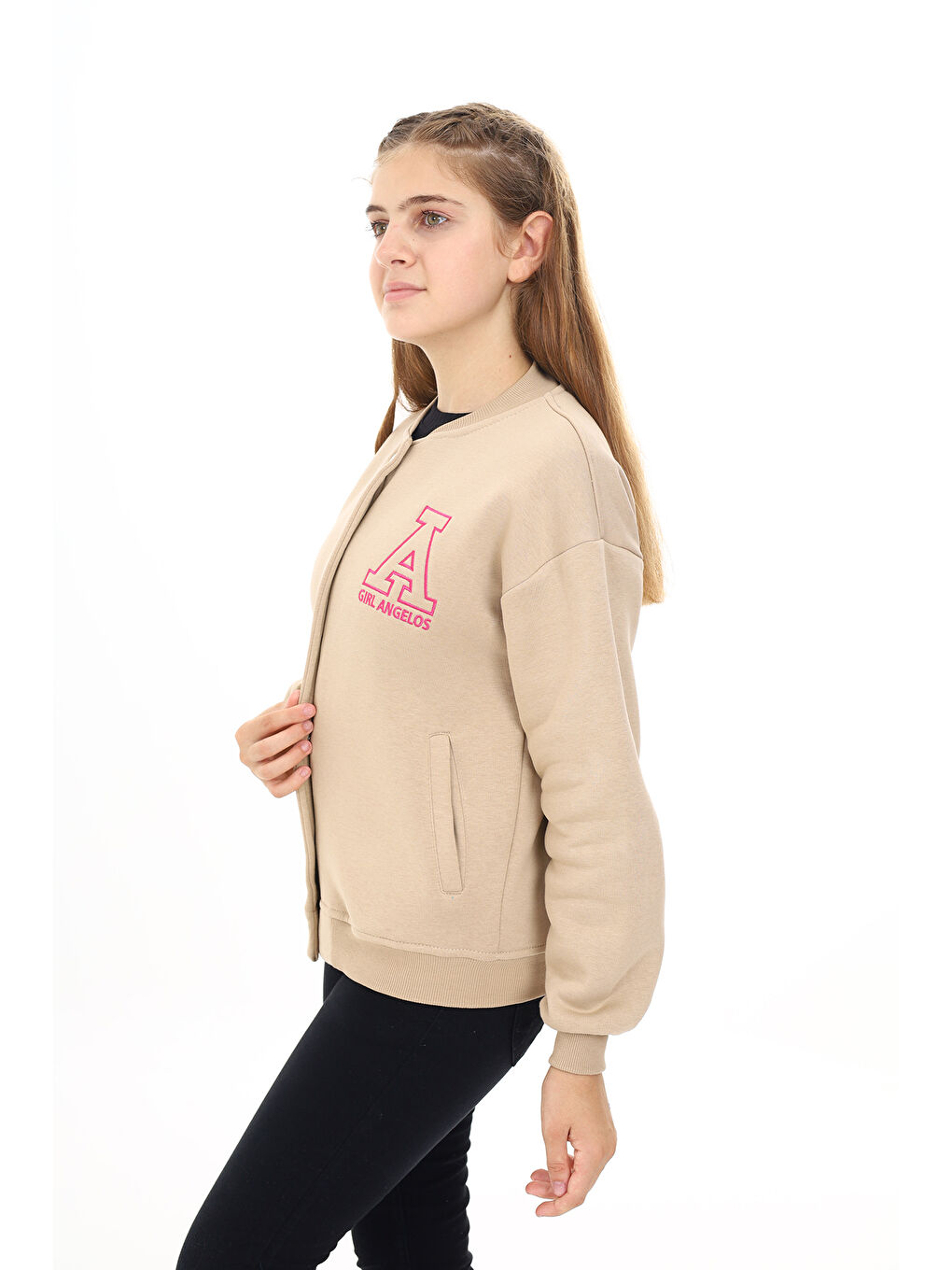 Ekru Kız Çocuk Kolej Tarz A Baskılı Ceket 7 -13 Yaş Lx271-3