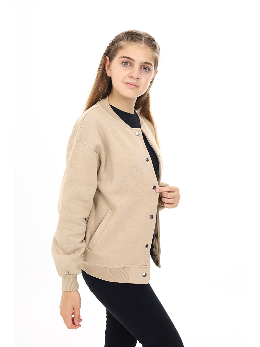 Ekru Kız Çocuk Kolej Tarz A Baskılı Ceket 7 -13 Yaş Lx271-4
