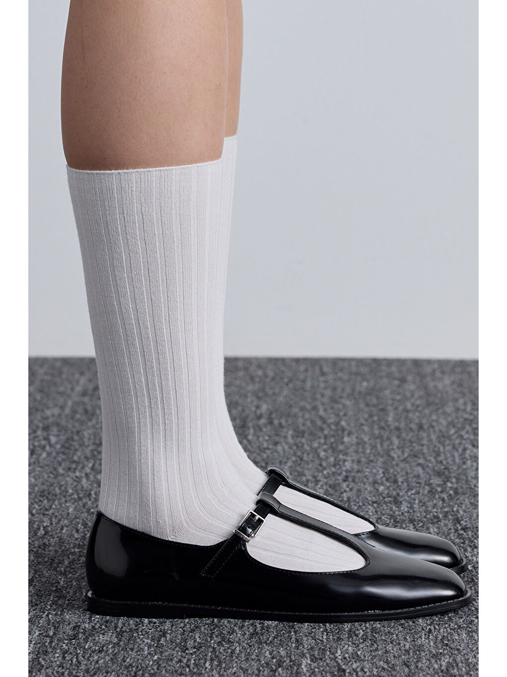 Fitilli Uzun Çorap Ekru-1