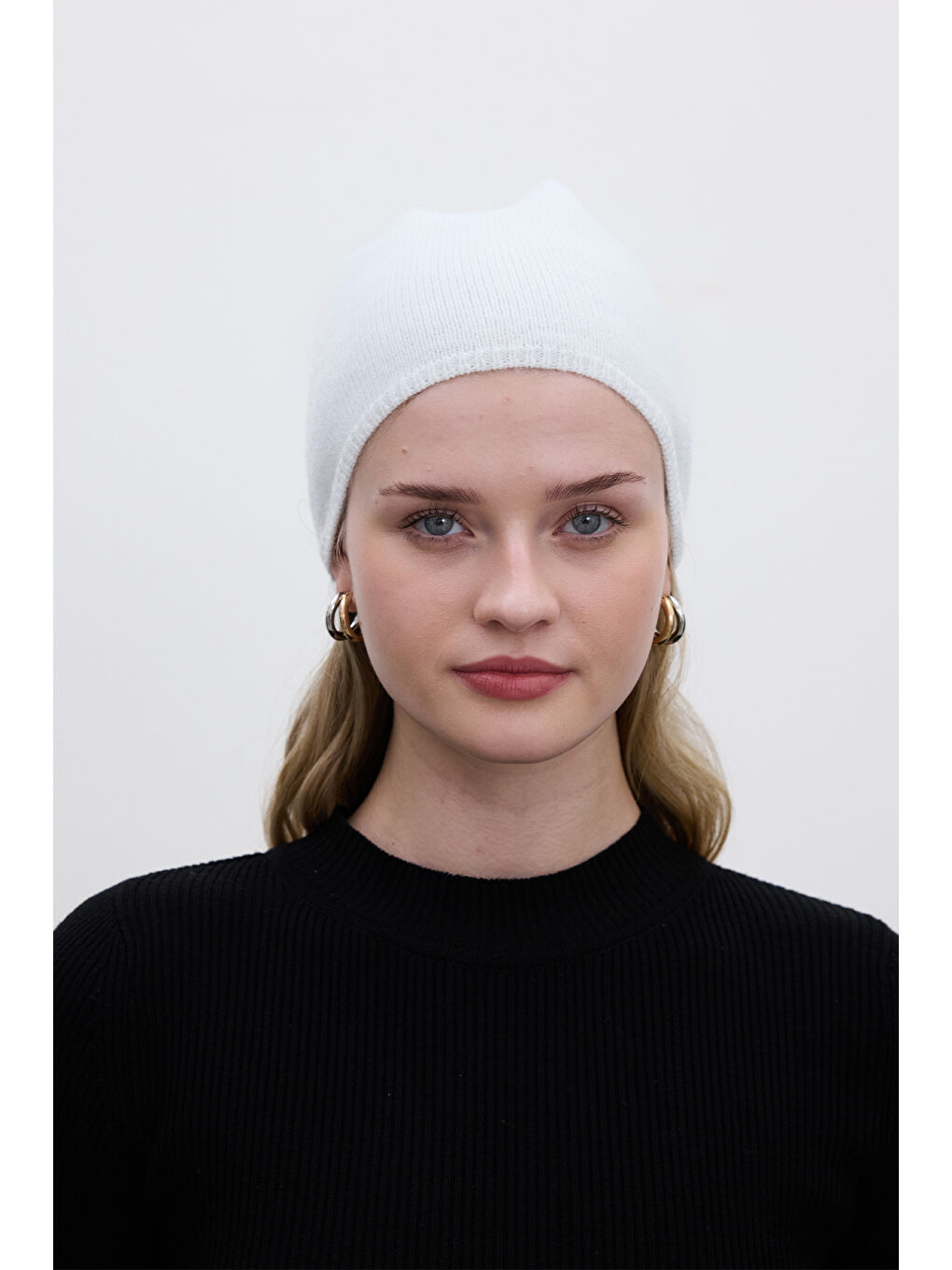 İnce Örgü Bere Ekru-1