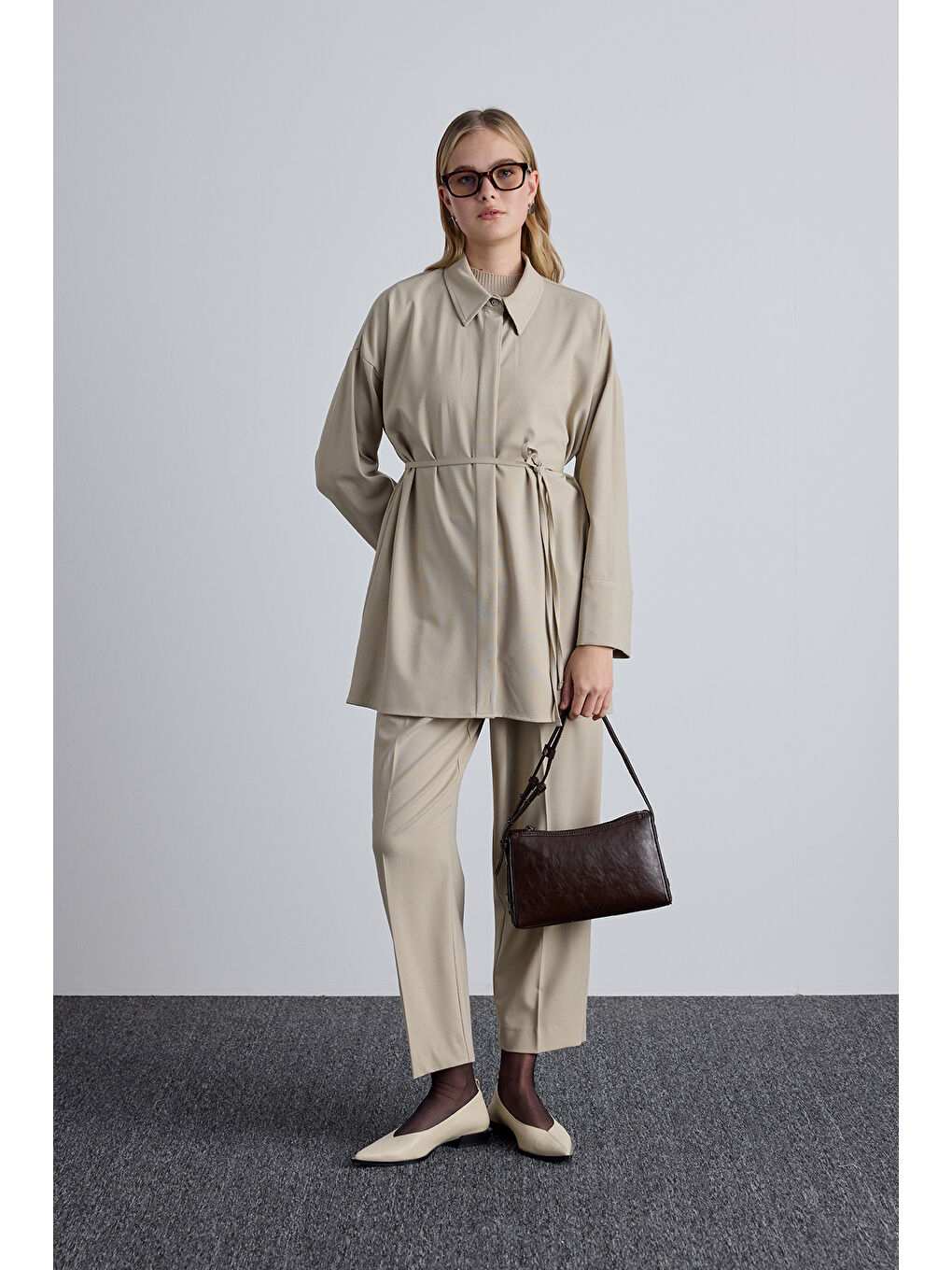 Kahverengi Prizma Form Deri Çanta Acı Kahve-2