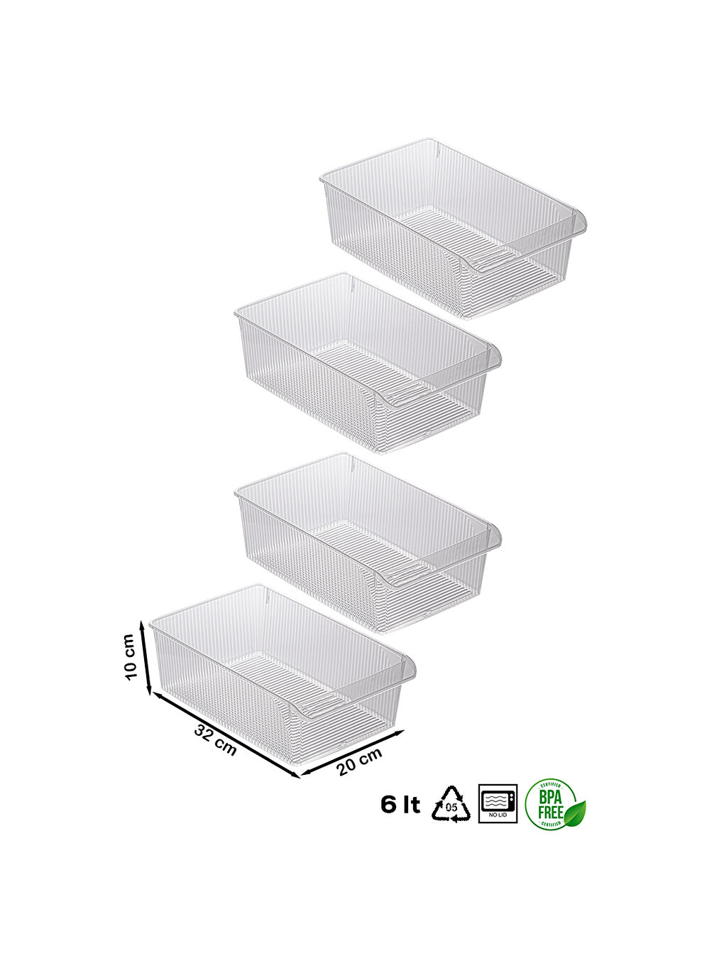 Renksiz 3184 4lü 6 Litre Dolap İçi ve Buzdolabı İçi Düzenleyici Banyo Mutfak Organizeri 20x32x14 cm-2