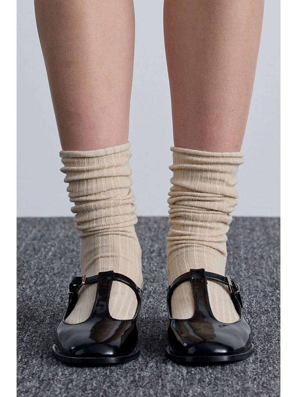 Fitilli Uzun Çorap Bej-2