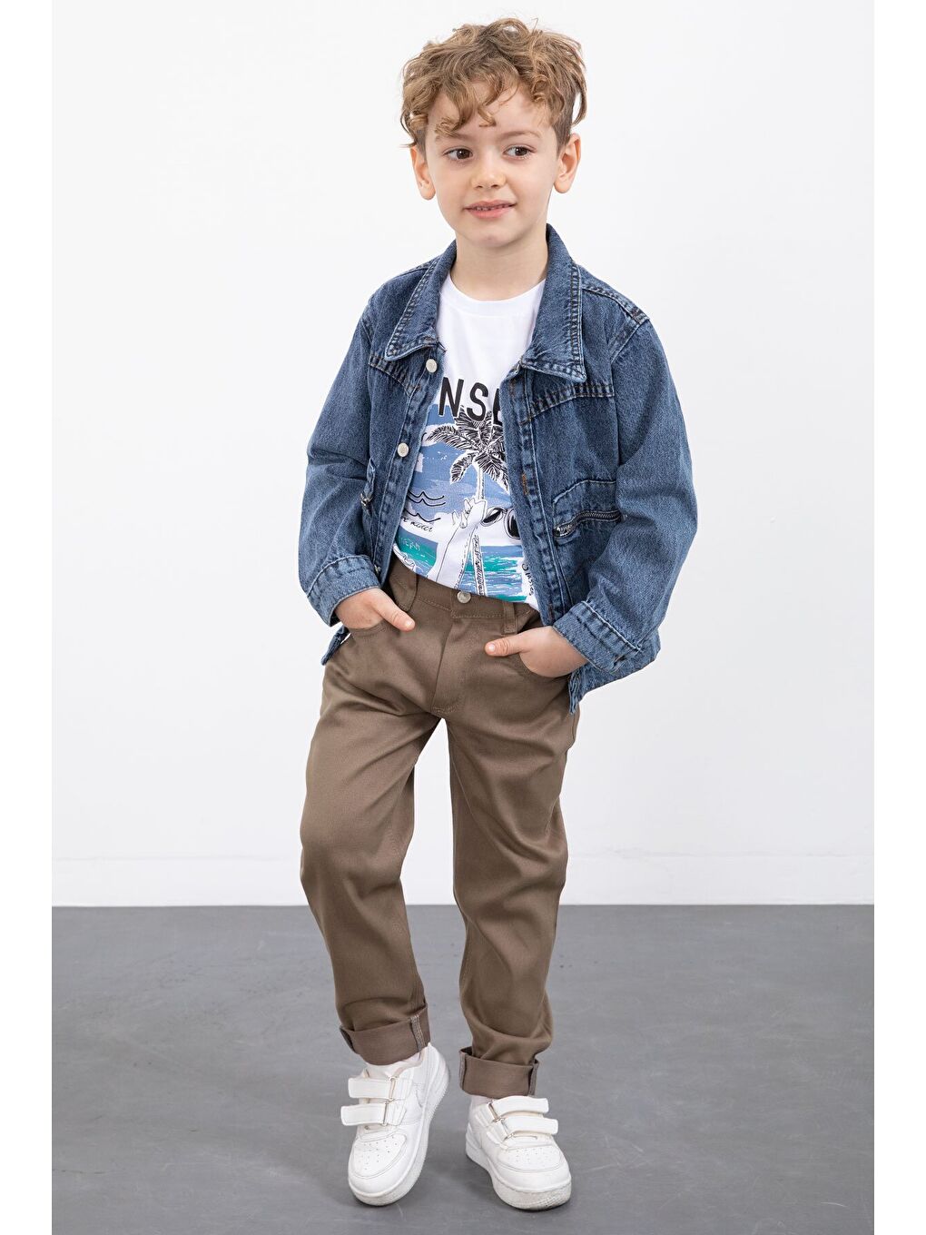 Lacivert Fermuar Cepli Jean Ceketli Erkek Çocuk Pantolonlu 3lü Takım 20018-1
