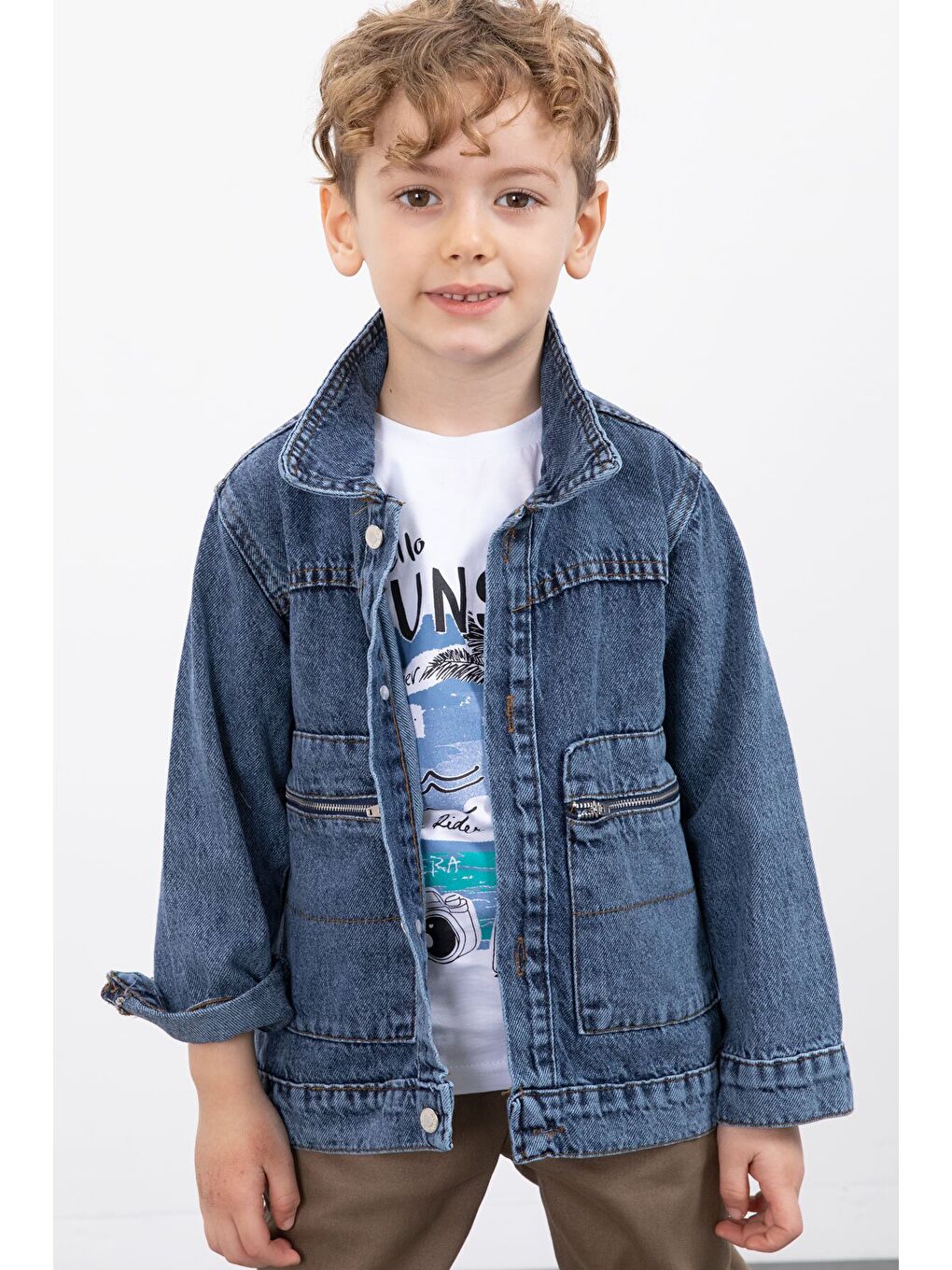 Lacivert Fermuar Cepli Jean Ceketli Erkek Çocuk Pantolonlu 3lü Takım 20018-3