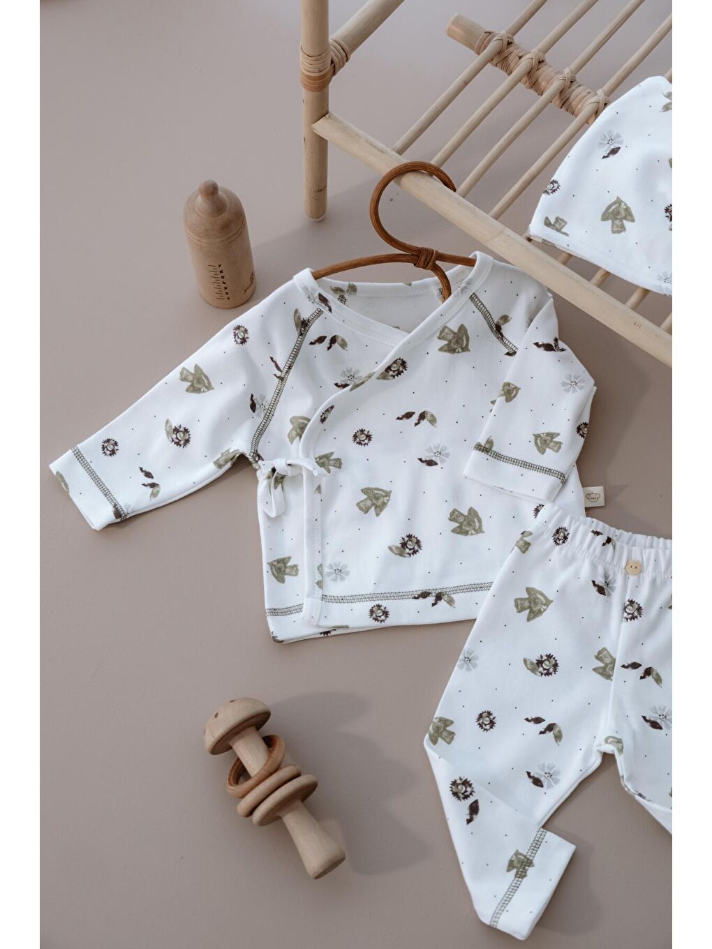 Beyaz Kuş Baskılı Pure Hug Serisi Kruvaze 3'lü Takım-2