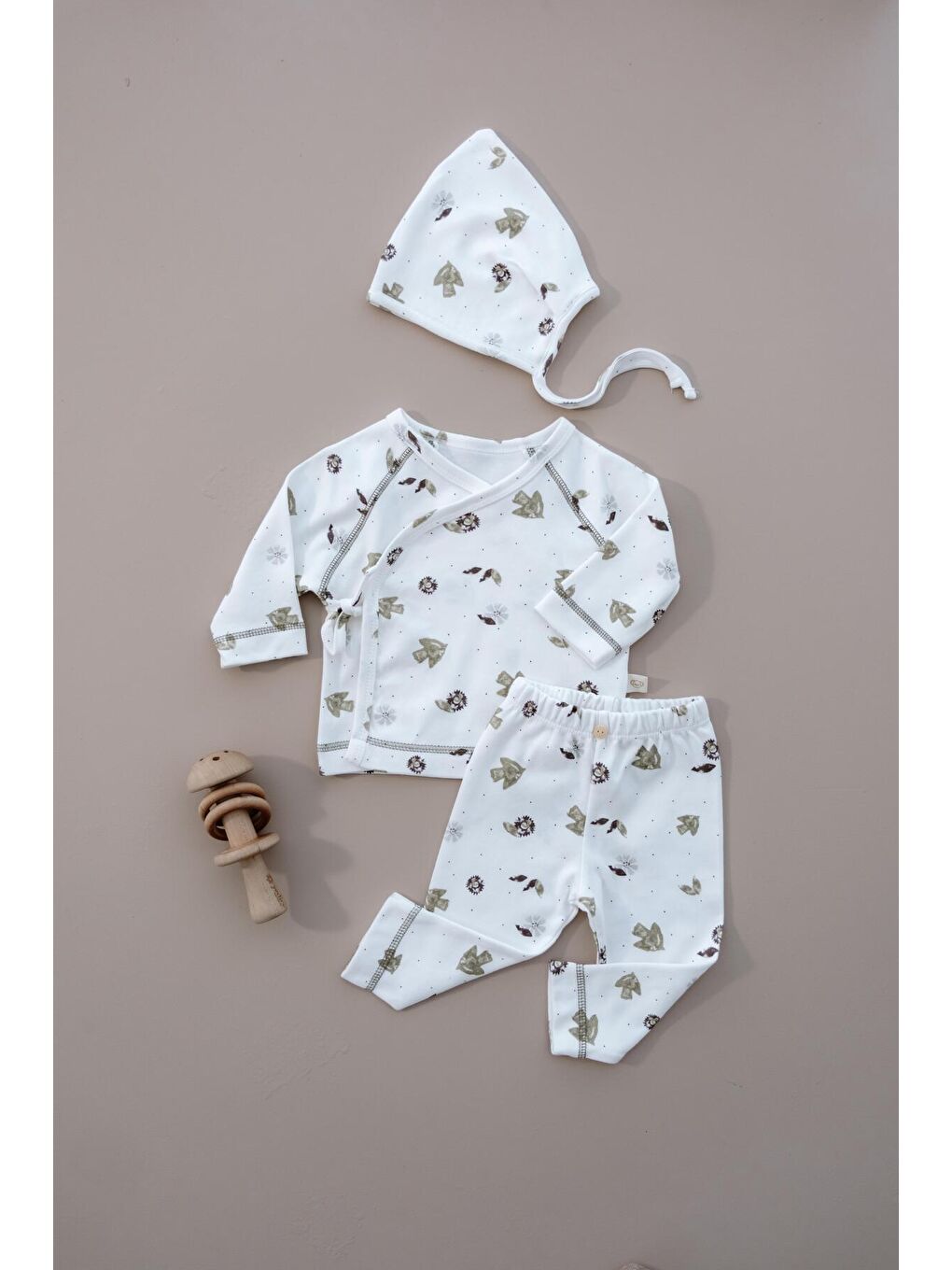 Beyaz Kuş Baskılı Pure Hug Serisi Kruvaze 3'lü Takım-4