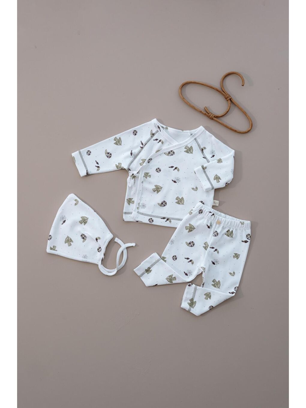 Beyaz Kuş Baskılı Pure Hug Serisi Kruvaze 3'lü Takım-6