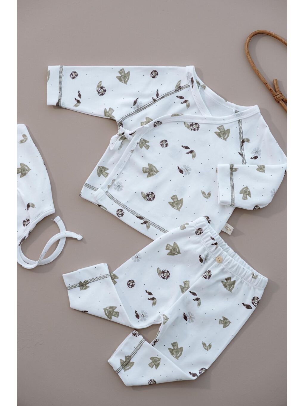 Beyaz Kuş Baskılı Pure Hug Serisi Kruvaze 3'lü Takım-7