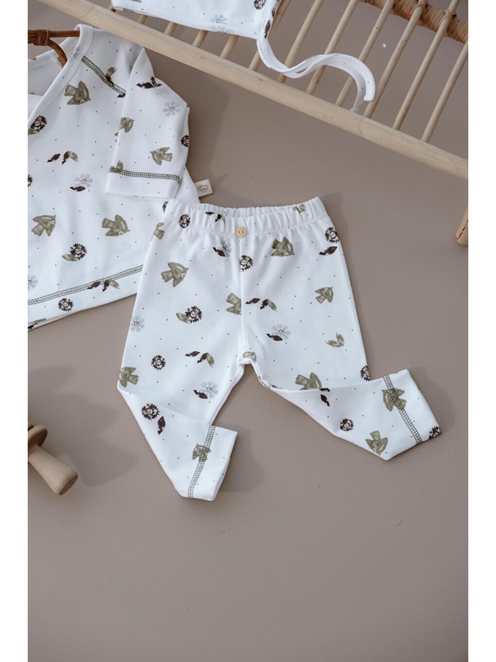 Beyaz Kuş Baskılı Pure Hug Serisi Kruvaze 3'lü Takım-8