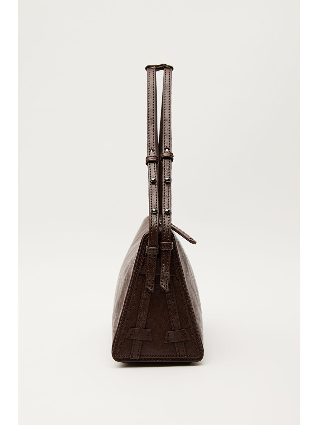 Kahverengi Prizma Form Deri Çanta Acı Kahve-4