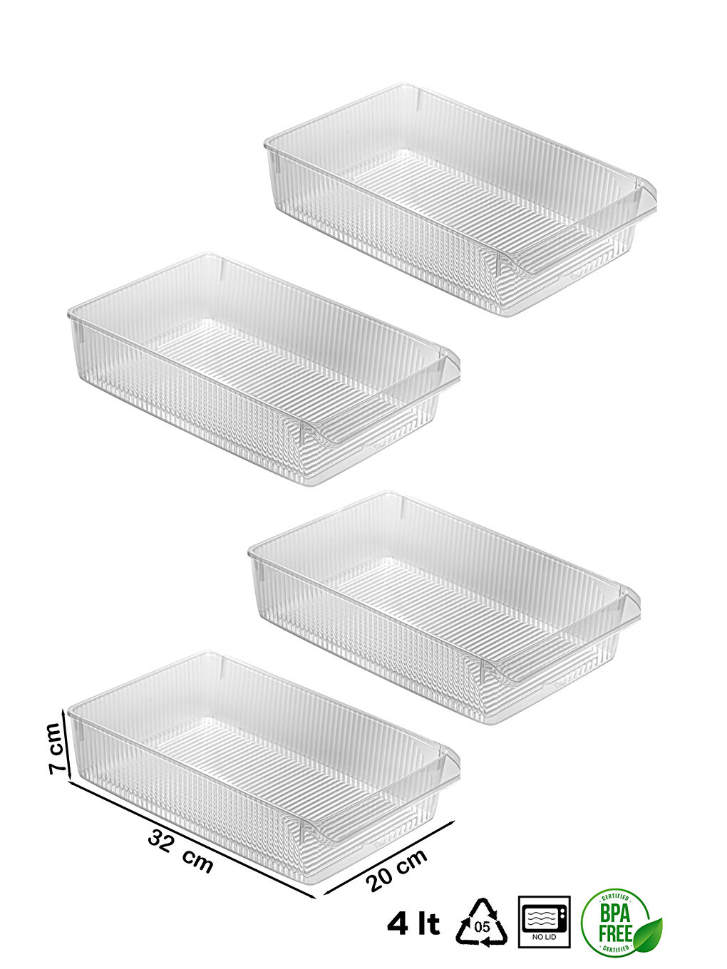 Renksiz 3183 4lü Dolap İçi ve Buzdolabı İçi Düzenleyici Banyo Mutfak Organizeri 20x32x14 cm 4 Litre-2