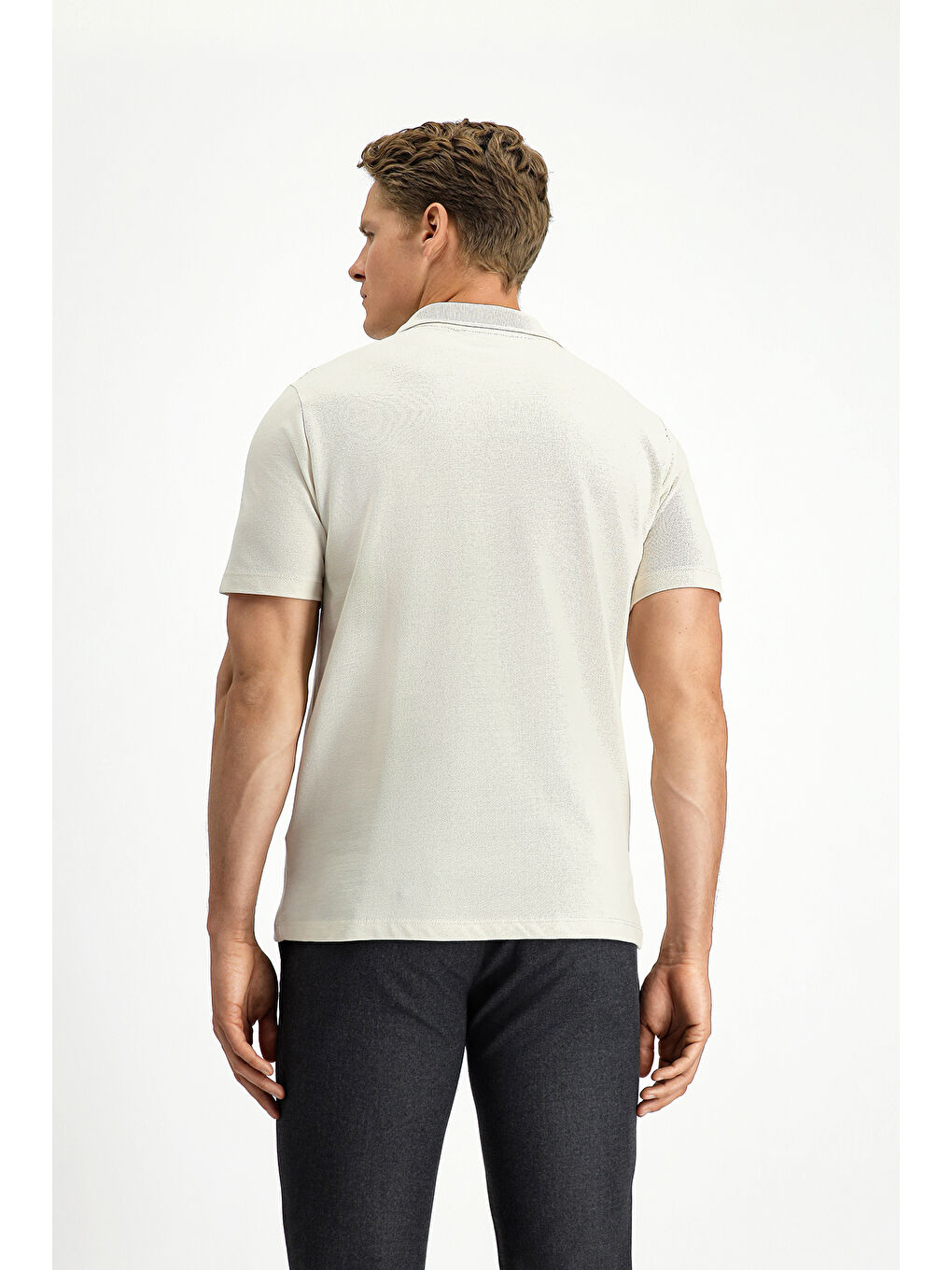 Bej Polo Yaka Regular Fit Nakışlı Pamuk %100 Pamuk Tişört-3