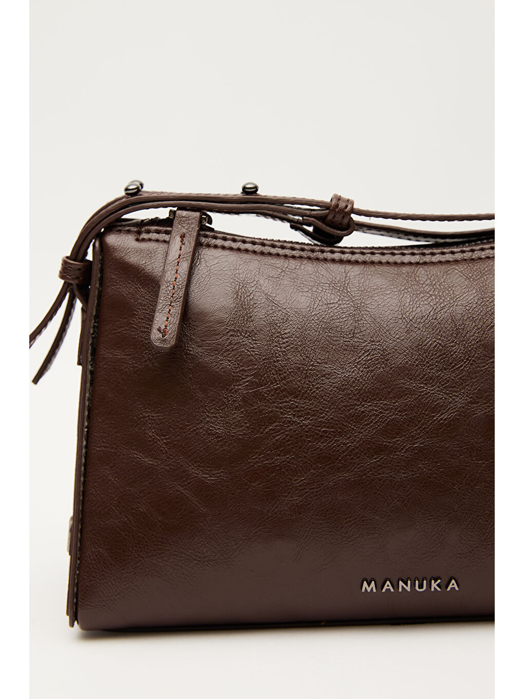 Kahverengi Prizma Form Deri Çanta Acı Kahve-5