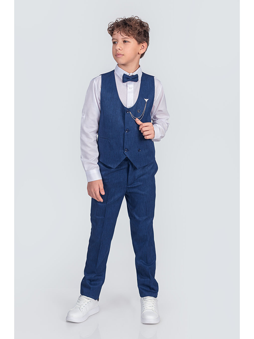 Mavi Erkek Çocuk Takım Elbise Papyonlu Yelekli Takım Elbise TE.9999