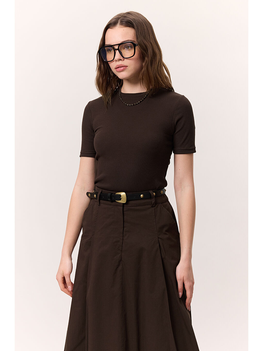 Kahverengi Kısa Kollu Rıbana Body Acı Kahve-1