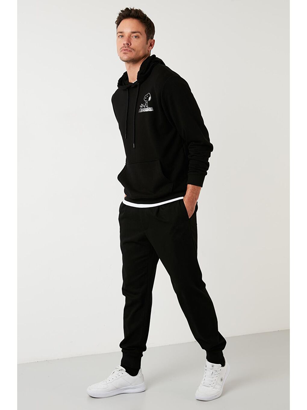 Siyah Slim Fit Baskılı Kanguru Cepli Pamuklu Sweat 5905192-4