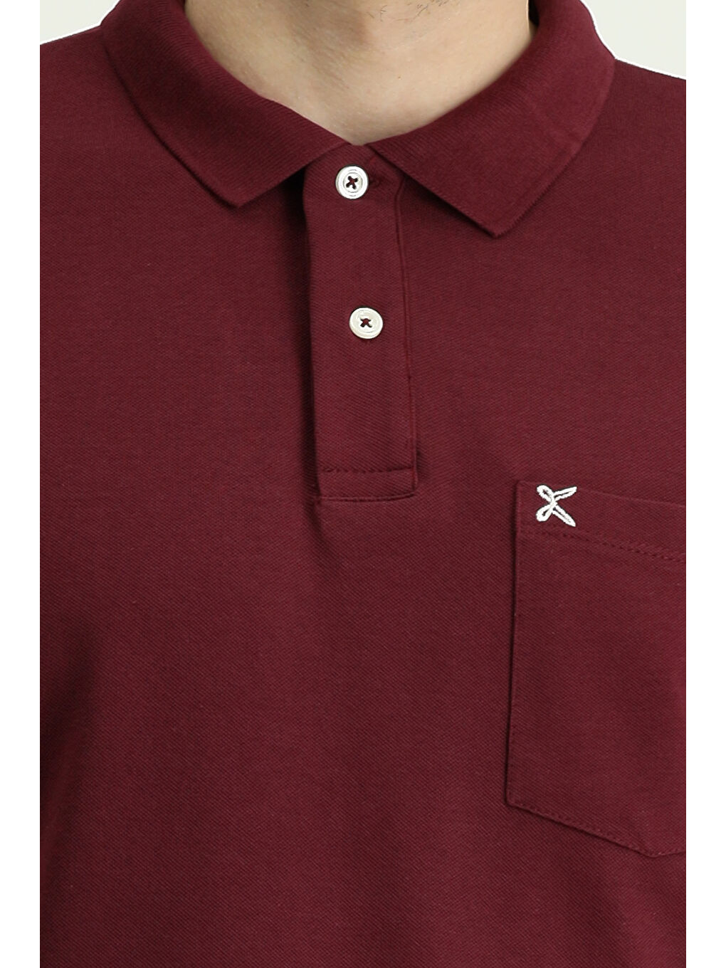 Bordo Polo Yaka Regular Fit Nakışlı Pamuk %100 Pamuk Tişört-4