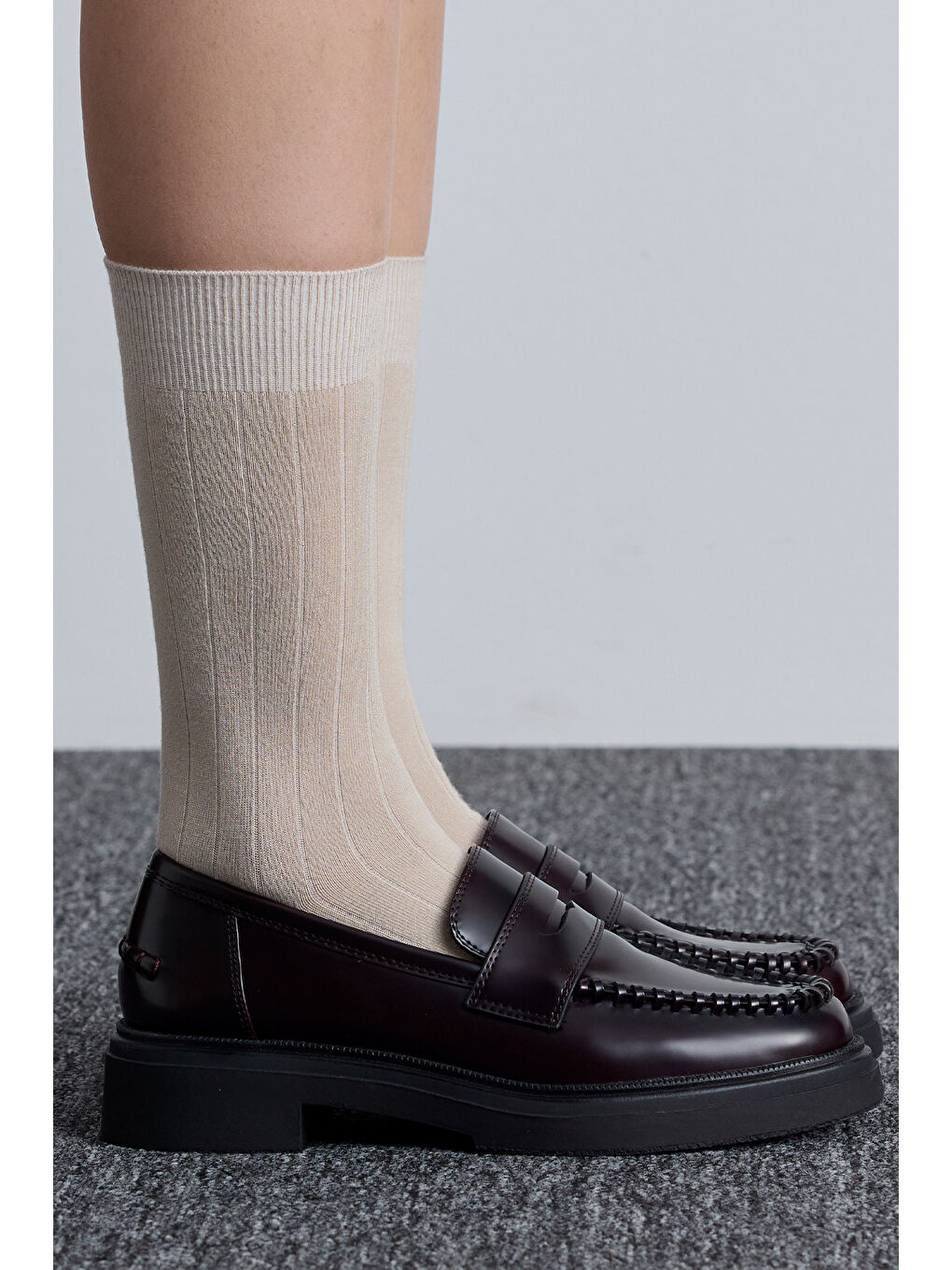 Klasik Fitilli Çorap Bej-1