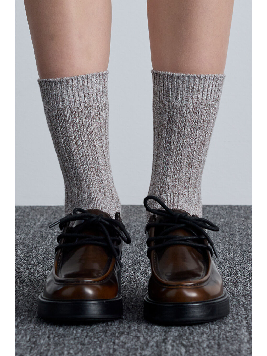 Karışık Kalın Fitilli Çorap Tozlu Kahve