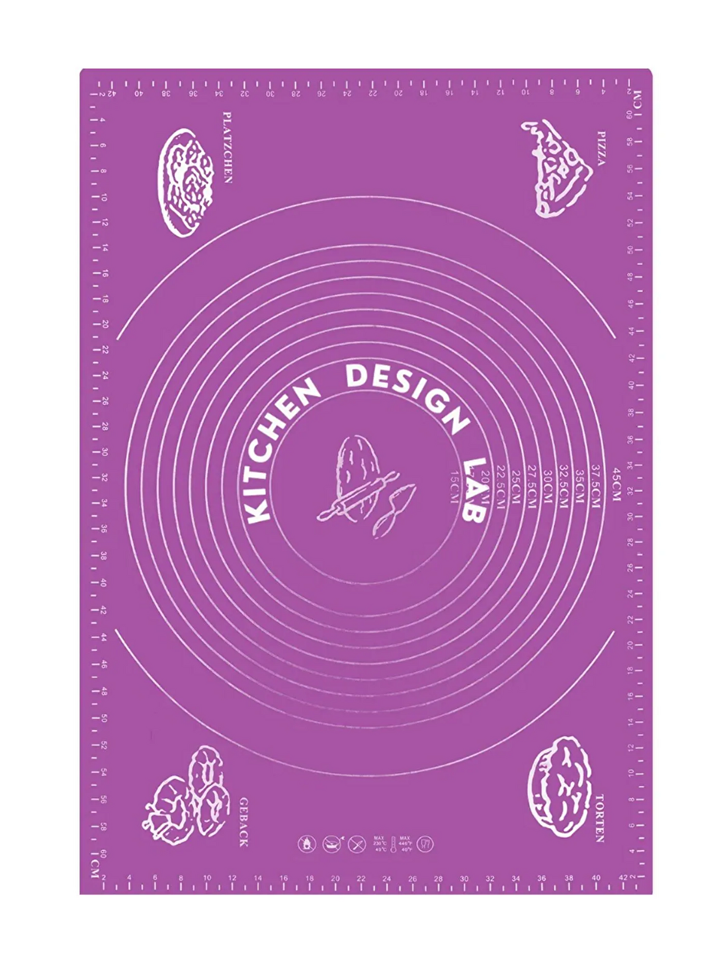 Mor Hamur Açma Matı 45 x 65 cm 28 cm Pizza Tepsisi ve Ahşap Uzun Saplı Hamur ve Pizza Kesici-5