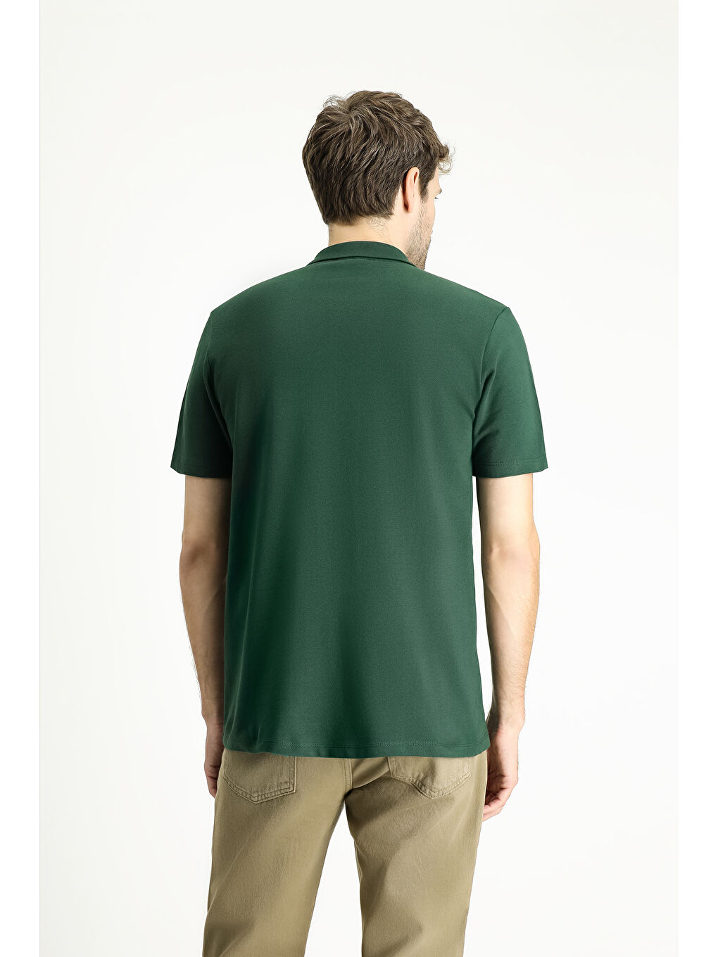 Yeşil Polo Yaka Regular Fit Nakışlı Pamuk %100 Pamuk Tişört-3