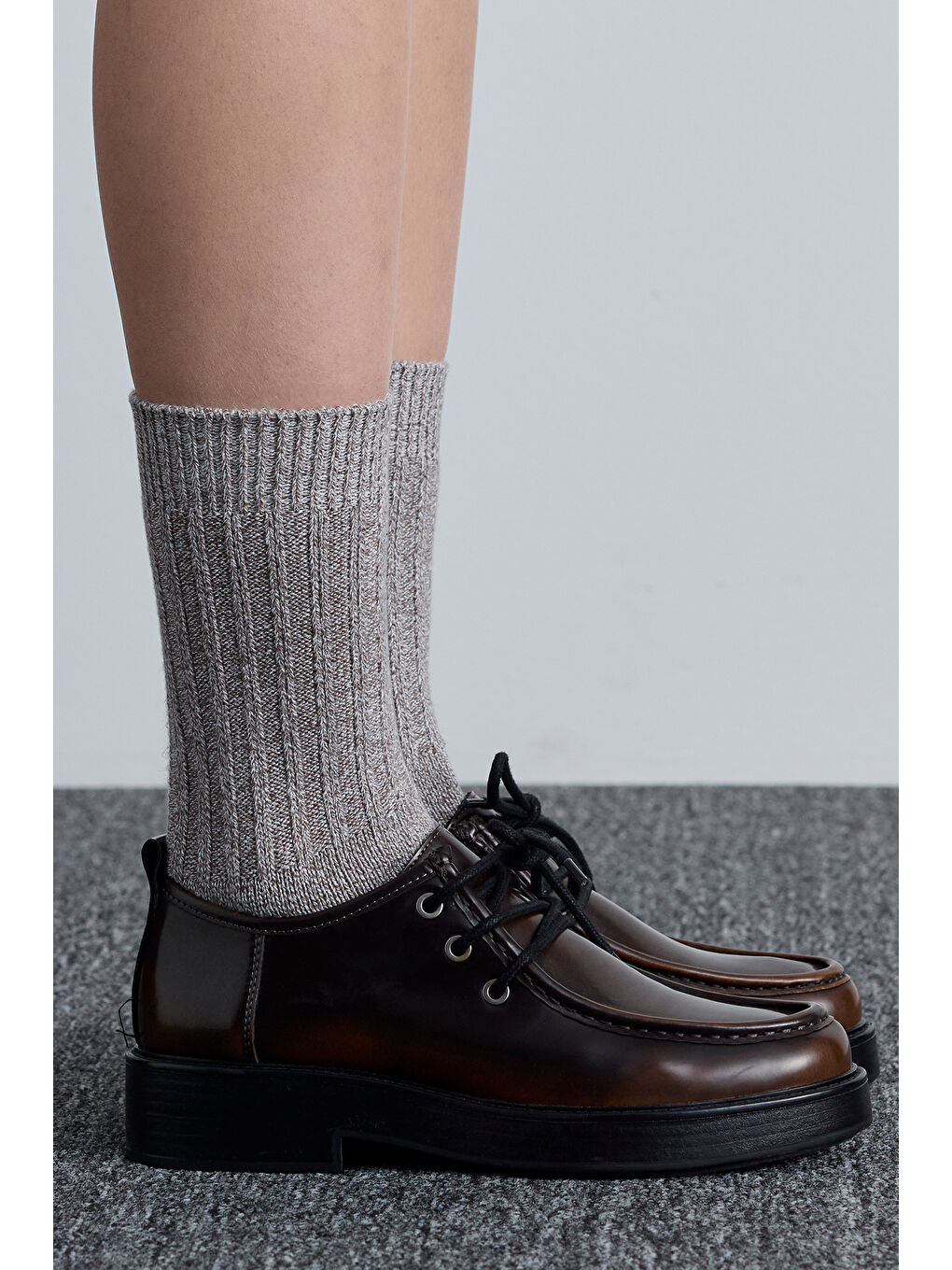 Karışık Kalın Fitilli Çorap Tozlu Kahve-1