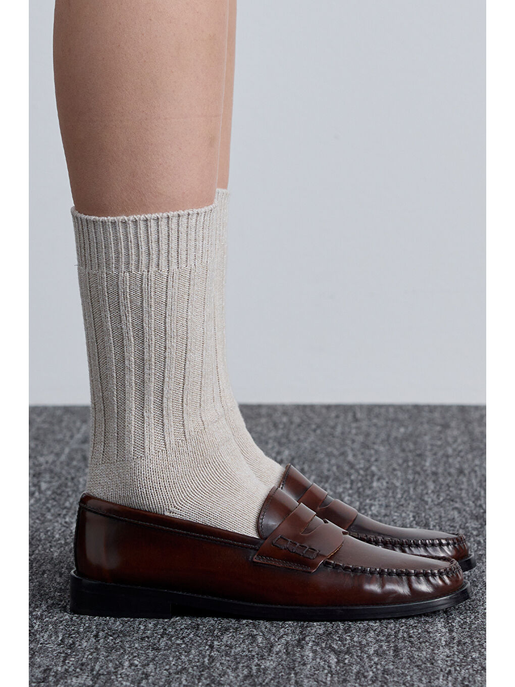 Kalın Fitilli Çorap Bej-1