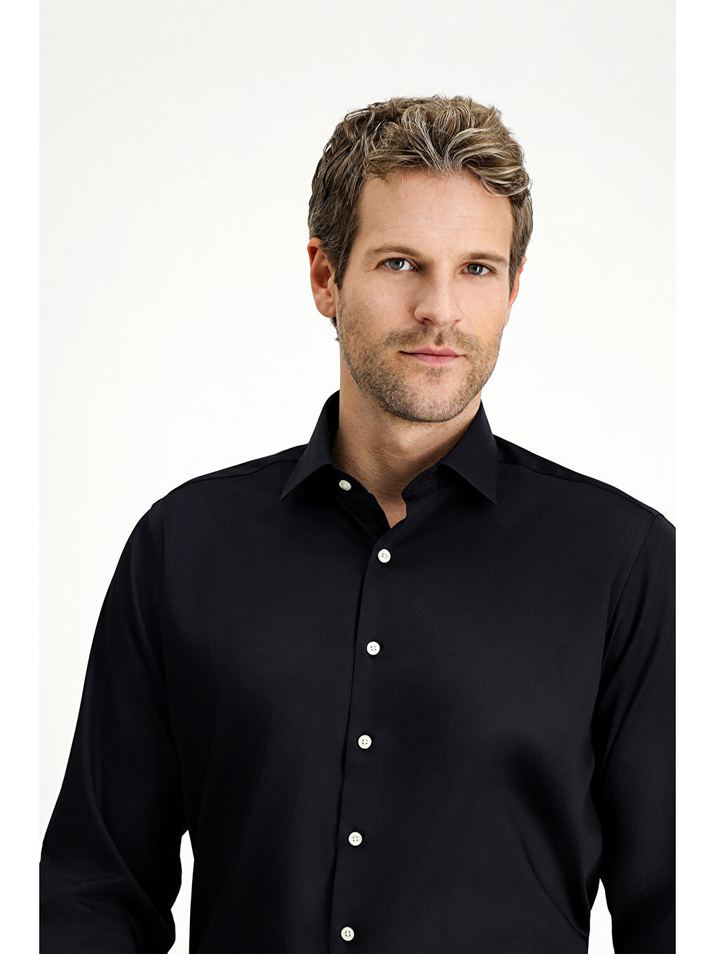 Siyah Uzun Kol Klasik Pamuk Gömlek-2