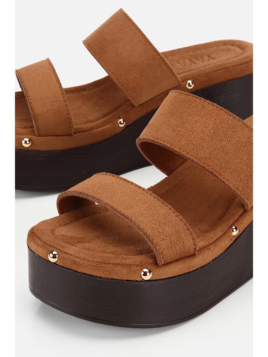 Kahverengi Kadın Taba Süet Taş Aksesuar Platform Sandalet-3