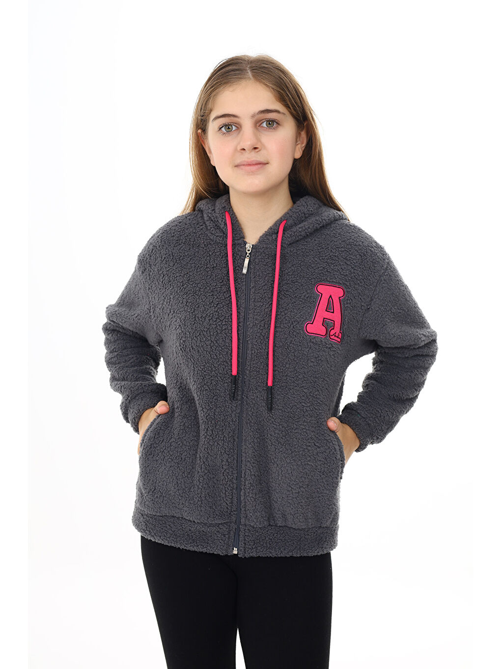 Antrasit Kız Çocuk Welsoft Pelüş Ceket 7  13 Yaş Lx280