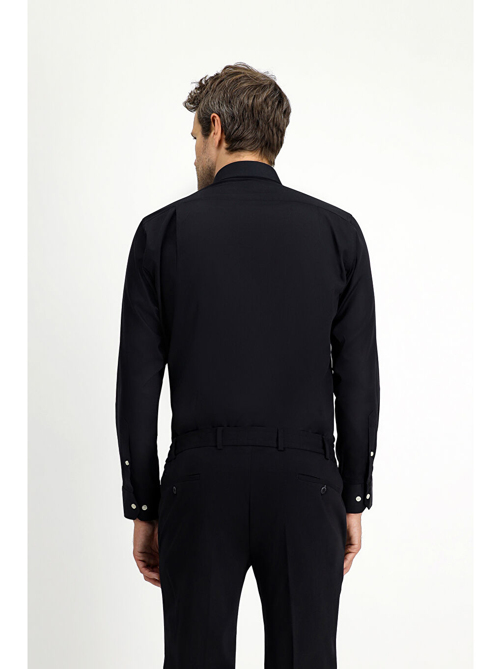 Siyah Uzun Kol Klasik Pamuk Gömlek-3