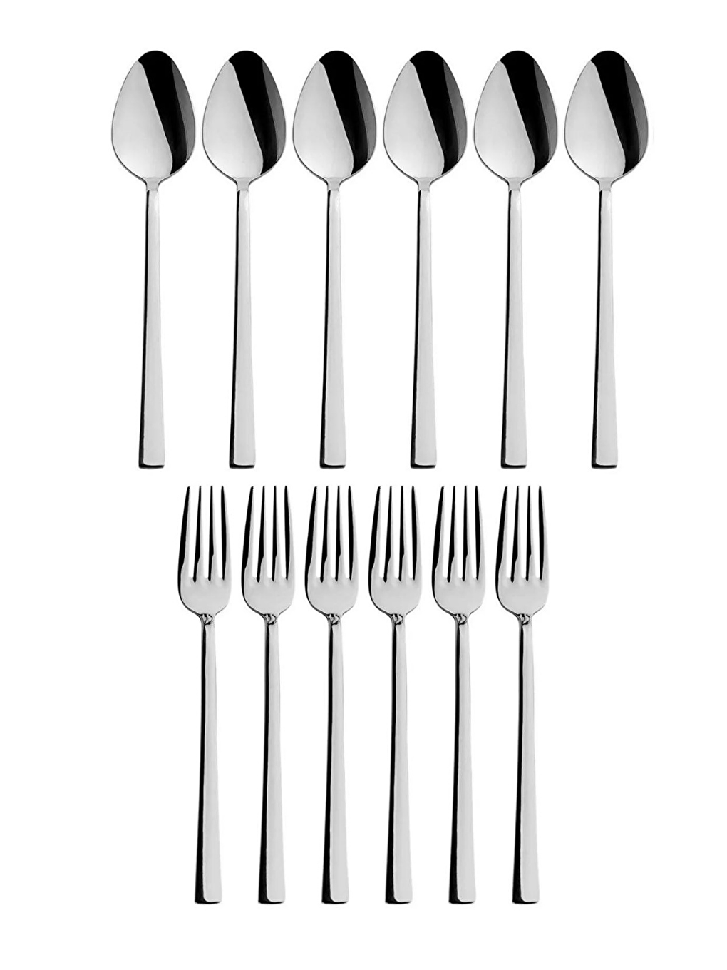 Gri Parlak Gümüş Tatlı Çatal ve Kaşık Seti12 Adet